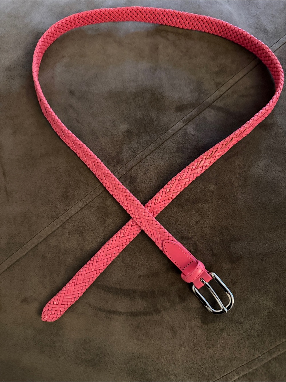 Talbots intricate Braided Coral-Pink Women's Belt with Silver Buckle 1” wide